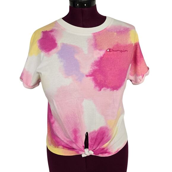 Women's Champion Colorful Front Tie Knot Cropped T-Shirt | Size Small - Picture 1 of 11